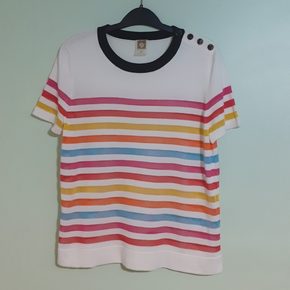 Happy and Bright Multicolour Rainbow Womens Short Sleeve Knit Top  MEDIUM - Picture 1 of 4